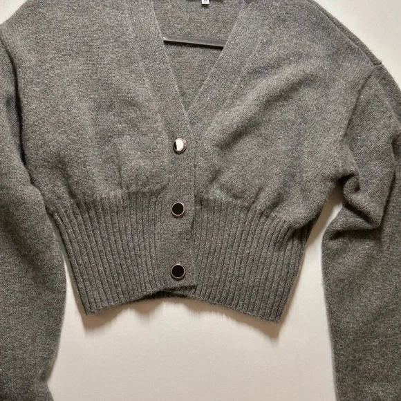 Reformation Hana Ribbed-Edge Cropped Cardigan – Grey, Size XS - Picture 3 of 6